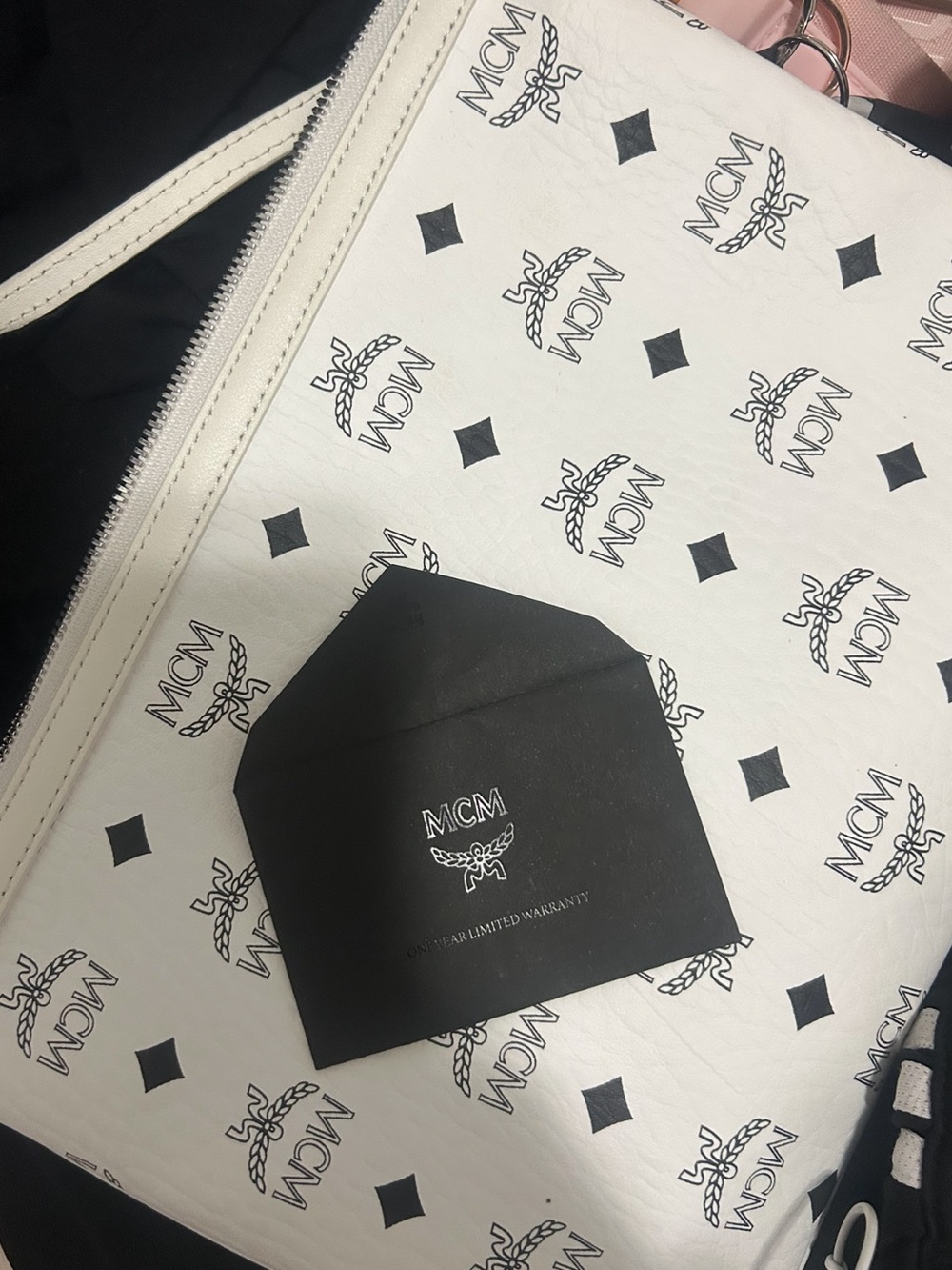 MCM White and Black Shoulder Bag
